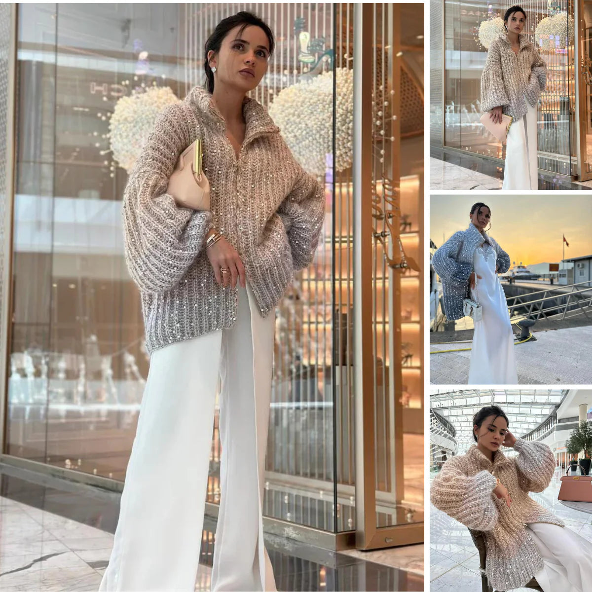 Claire | THE ELEGANT, GLITTERING SILK CARDIGAN SWEATER